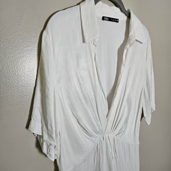 Zara White Mini Wrap Look Dress Sz Large - Picture 3 of 12